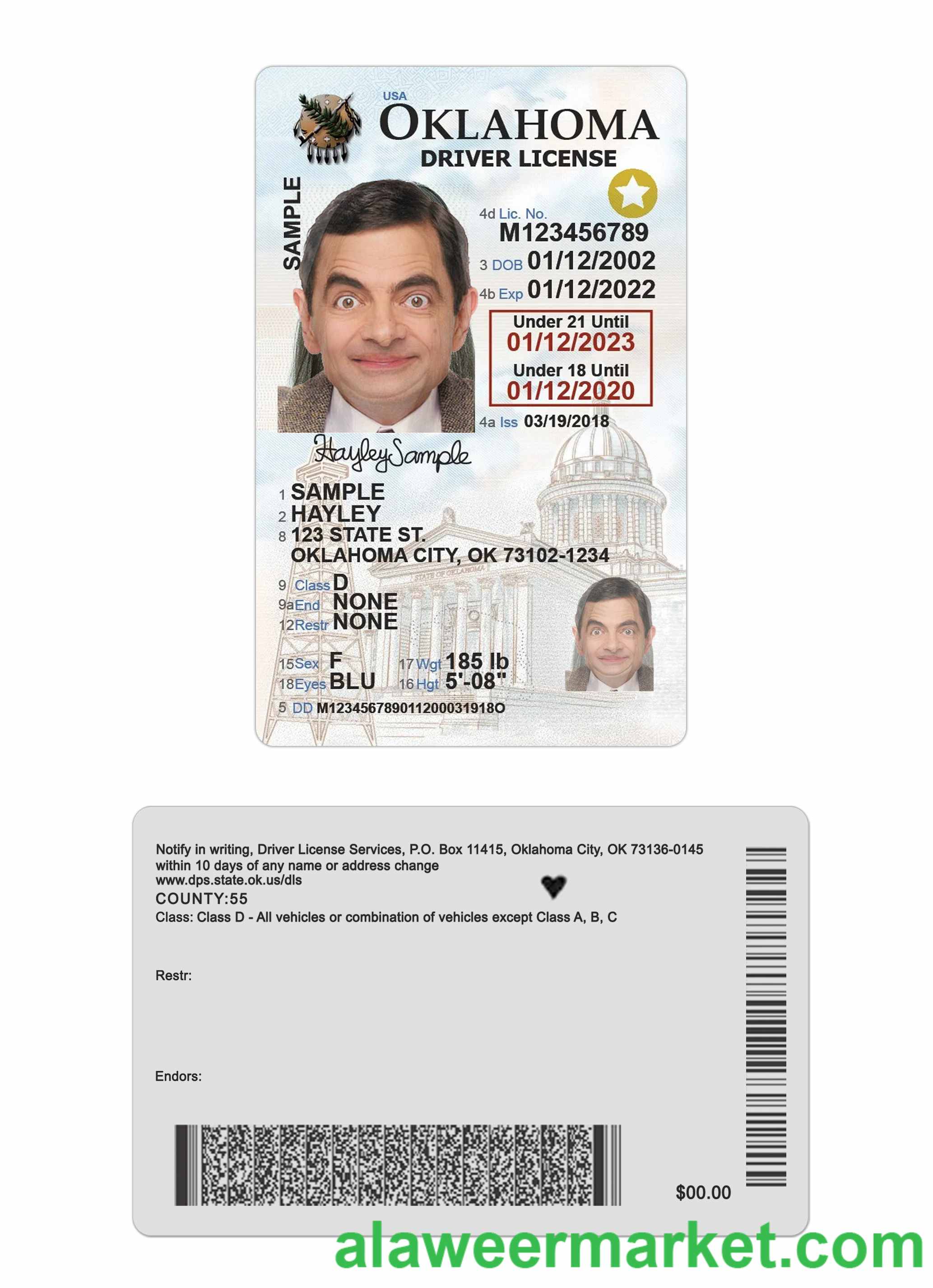 USA Oklahoma under 21 driving license 2020-present